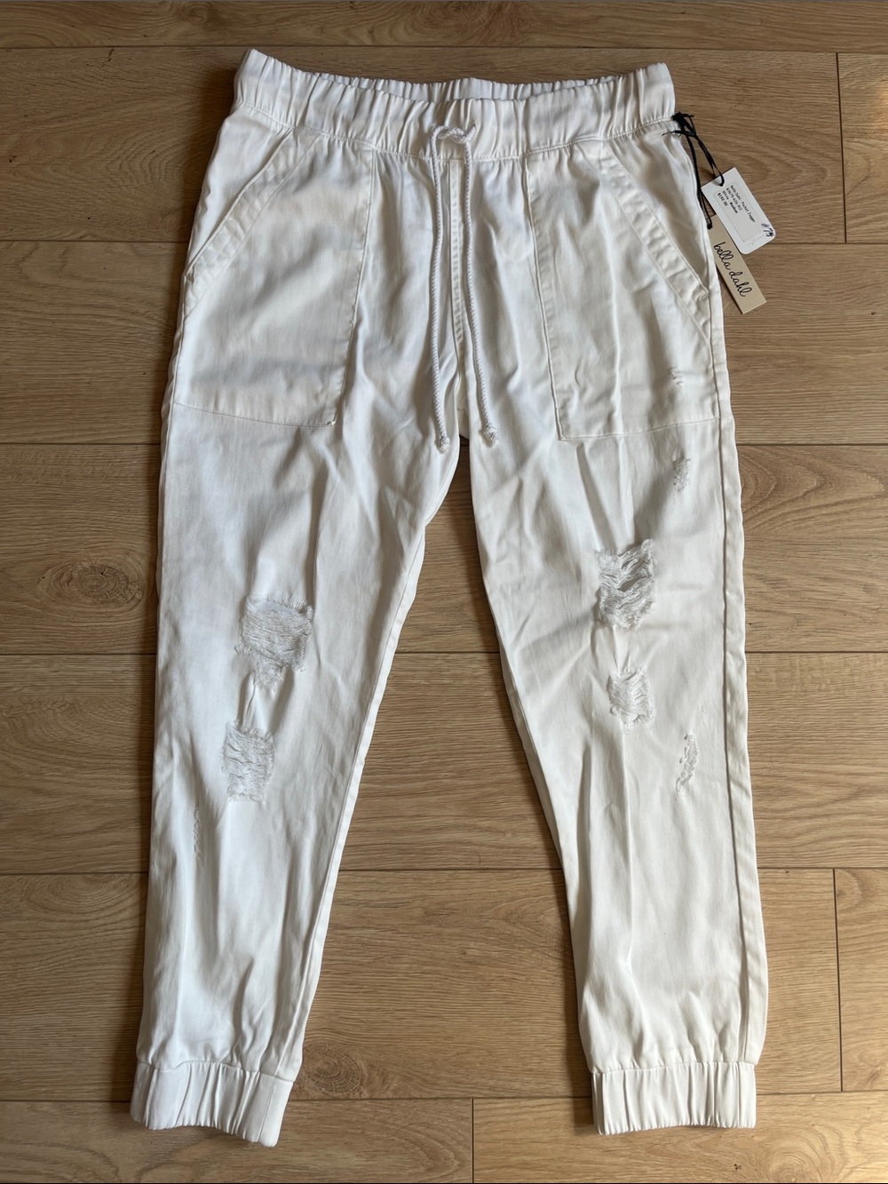 Bella Dahl White Distressed Drawstring Joggers
